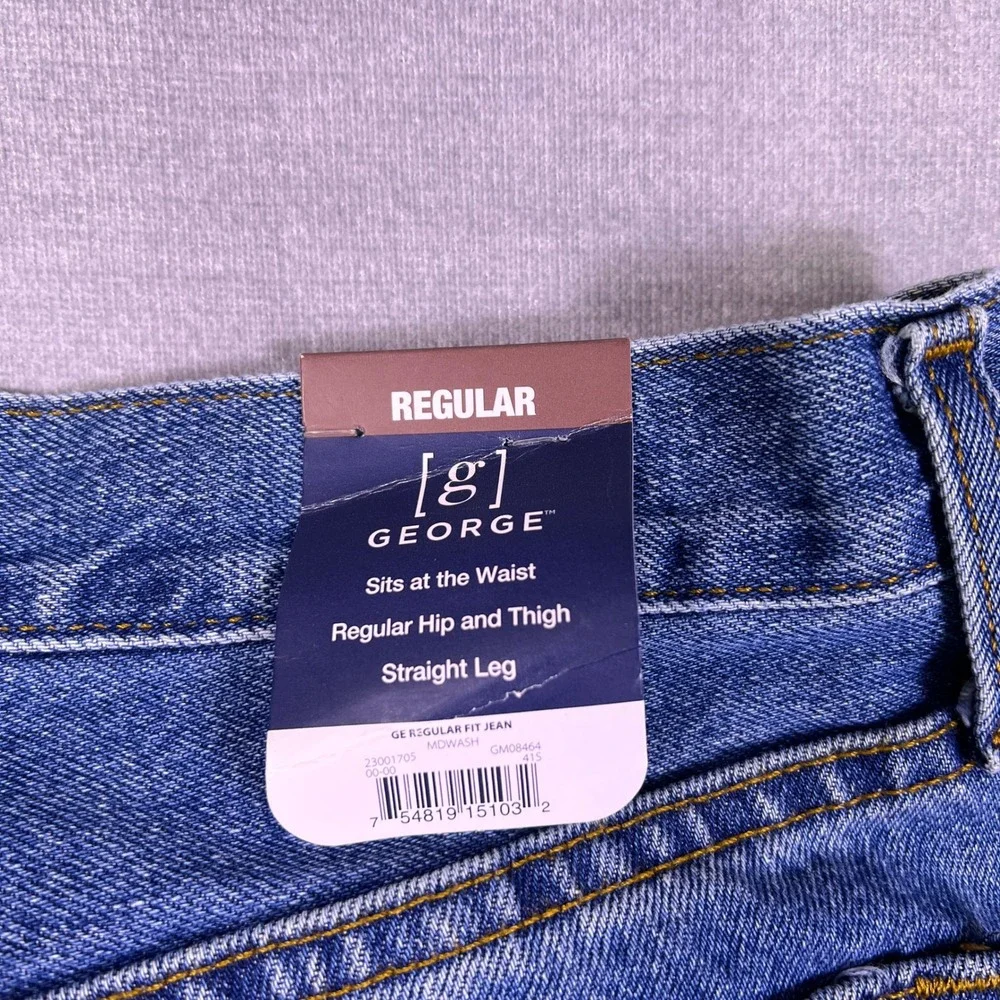 NWT George Regular Fit Mid Rise Jeans Mens 32x30 Medium Wash Blue Cotton